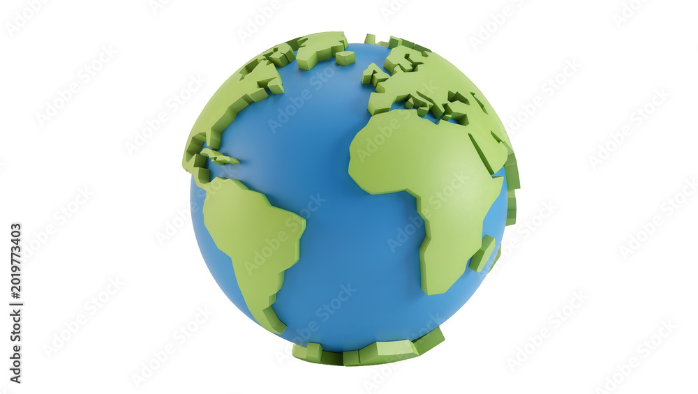 Fototapeta premium Stylized blue planet Earth with green continents, isolated on transparent background