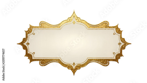 Quadro su tela Ornate golden ornate frame with creamy white center, isolated on transparent bac