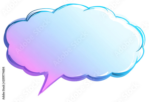 A cartoon-style speech bubble with gradient colors (pink, purple, blue) and a dark outline. It?s an empty space for a message