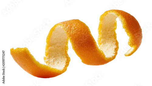 Photos Orange peel spiral twist showing textured zest and pith, isolated on transparent