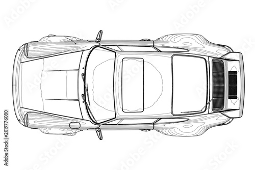 Quadro su tela Black and white contour drawing of a retro sport car on a clean background