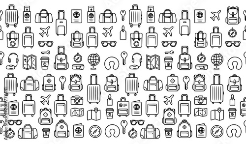 Luggage line icon seamless pattern with suitcase travel and tourism vector graphics isolated on white background