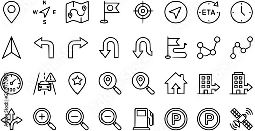 Canvastavla Navigation and Location Icons: Map, GPS, Directions, Travel, and City Icons in B