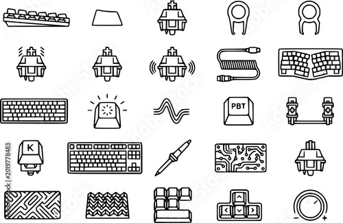 Tablou pe pânză Mechanical Keyboard Customization Technology Line Art Icons Set
