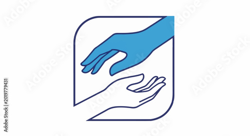 Two hands, one gloved, reaching out towards an open hand below