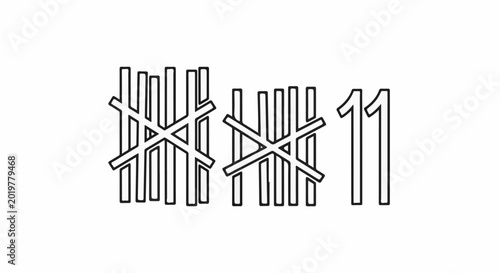 Two sets of tally marks indicating a count of fifteen, followed by the number eleven