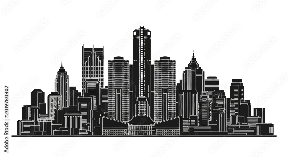 Obraz premium Detroit Skyline Silhouette Vector Illustration