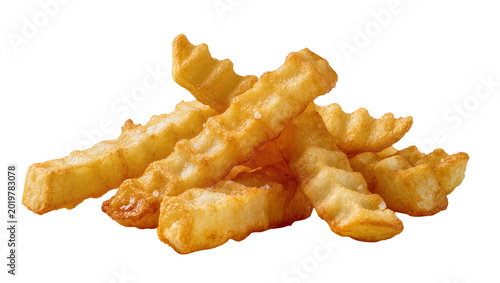 фотографія Golden crispy crinkle-cut french fries pile, isolated on transparent background