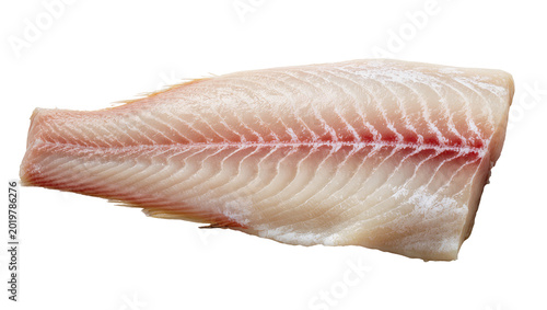 Φωτογραφία Raw white fish fillet with visible red spine and delicate scales, isolated on tr