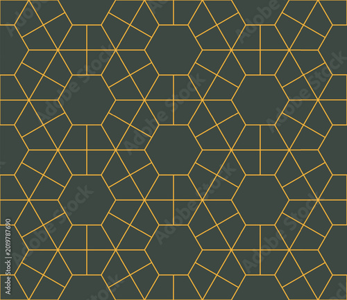 Valokuva Linear seamless pattern vector abstract background with yellow green colours arabesque geometry and outlined lattice
