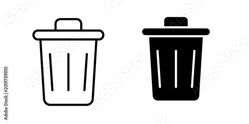 Photos Trash bin icon in outline and solid style, isolated on white background