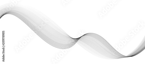 Foto Dynamic abstract wave pattern composed of numerous thin black lines against a clean white background