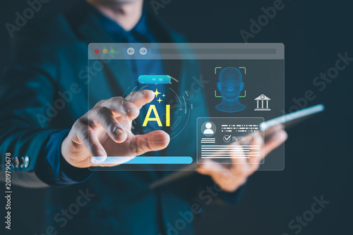 AI Biometric Identity Verification and Digital Banking Security Interface – Facial Recognition Authentication Technology for Cybersecurity and Financial Protection
