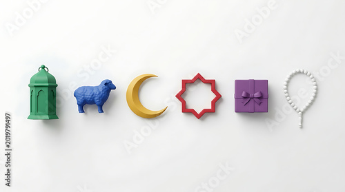 Eid decorative accessories on white background eid 
ul adha 