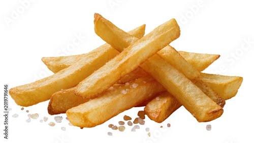 Foto Golden crispy french fries with coarse salt, isolated on transparent background