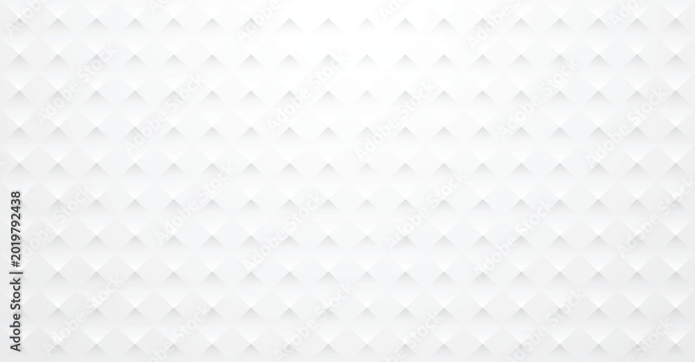 Fototapeta premium White geometric textured background with a seamless repeating pattern of embossed square shapes.