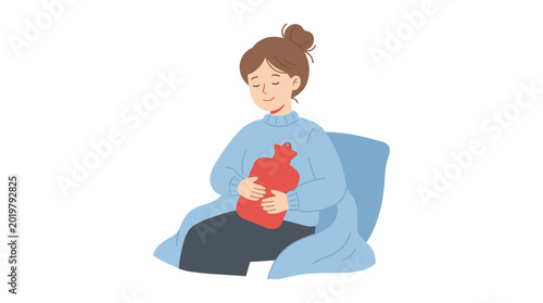 Vászonkép Woman with hot water bottle