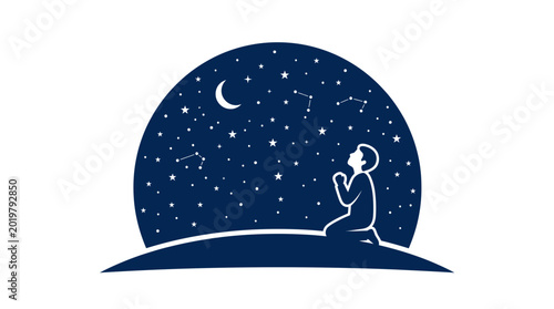 Фотография Child Praying Under Starry Night Sky