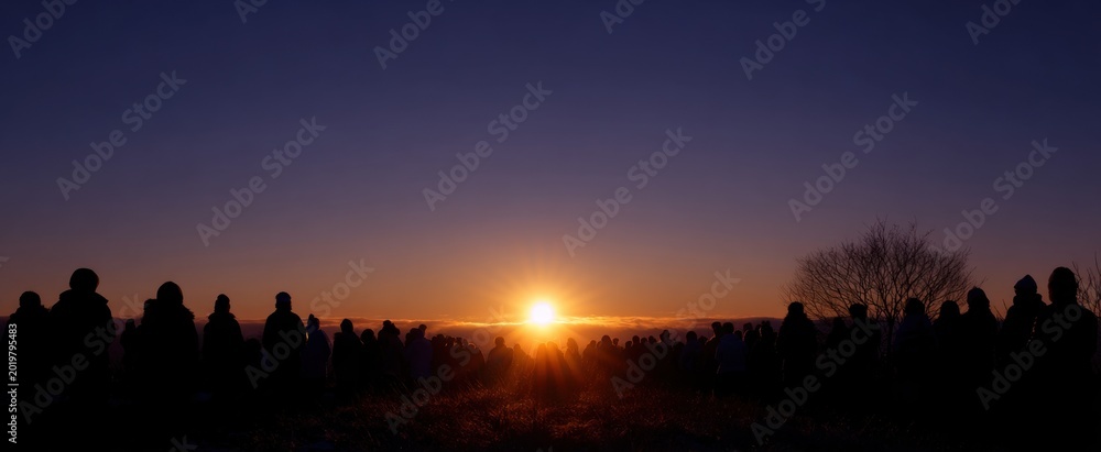 Naklejka premium The serene march equinox sunrise spiritual ceremony dances like a cosmic seesaw balancing day and night