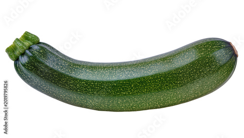 Single green zucchini with textured skin, isolated on transparent background