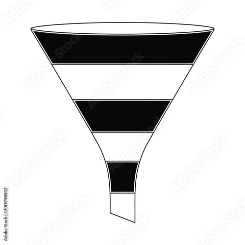 A simple graphic illustration of a striped funnel, depicted in black and white with distinct bands.