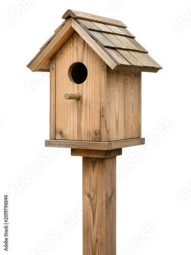 Rustic Wooden Birdhouse Isolated on White Background