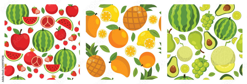 Obraz premium Colorful Summer Fruit Background Bundle Seamless Pattern