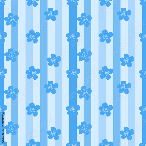 Foto Seamless Vertical Stripe Floral Pattern with Blue Blossoms