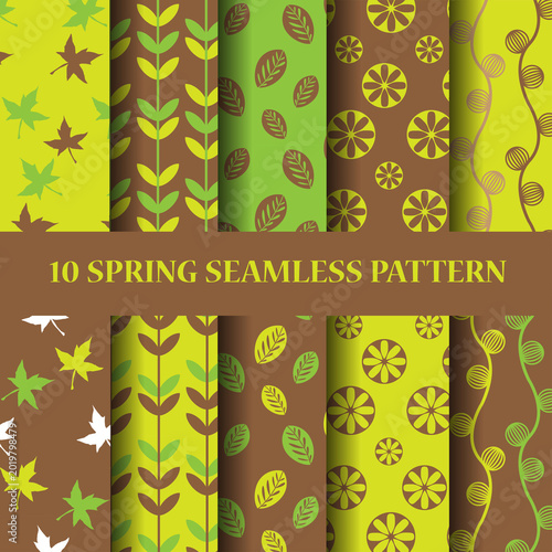 green and brown sping seampless pattern set