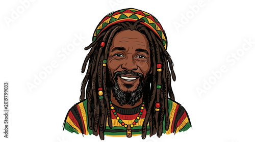 Smiling Jamaican Man with Dreadlocks, Vector Illustration