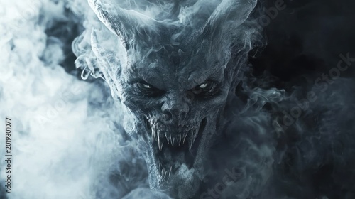 Fantasy demon face emerging from smoke