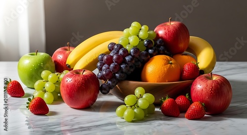 Fresh fruit bowl on table.
