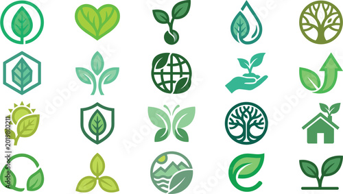 Schilderij op canvas Sustainable green energy and organic lifestyle concept symbols featuring nature