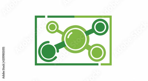 Abstract green molecule symbol inside a green rectangular border