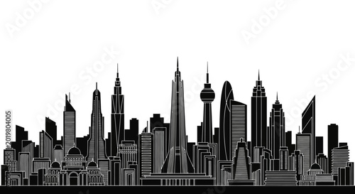 Modern City Skyline Silhouette Illustration, Urban Architectural Design