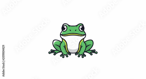 Adorable cartoon green frog with big eyes and a friendly expression