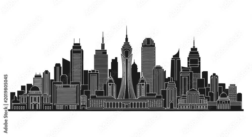Fototapeta premium Modern City Skyline Silhouette Vector Illustration