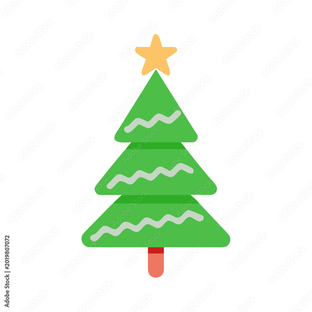 Obraz premium Simple green christmas tree icon with yellow star topper Vector
