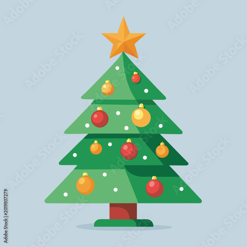 Colorful christmas tree with star and ornaments illustration Vector