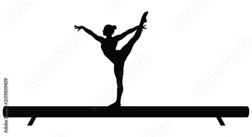 Tableau sur toile Gymnast performing on balance beam black silhouette