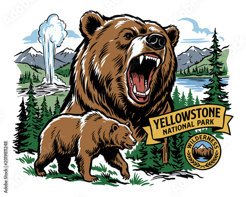Photos Yellowstone bear vintage artwork for t shirt