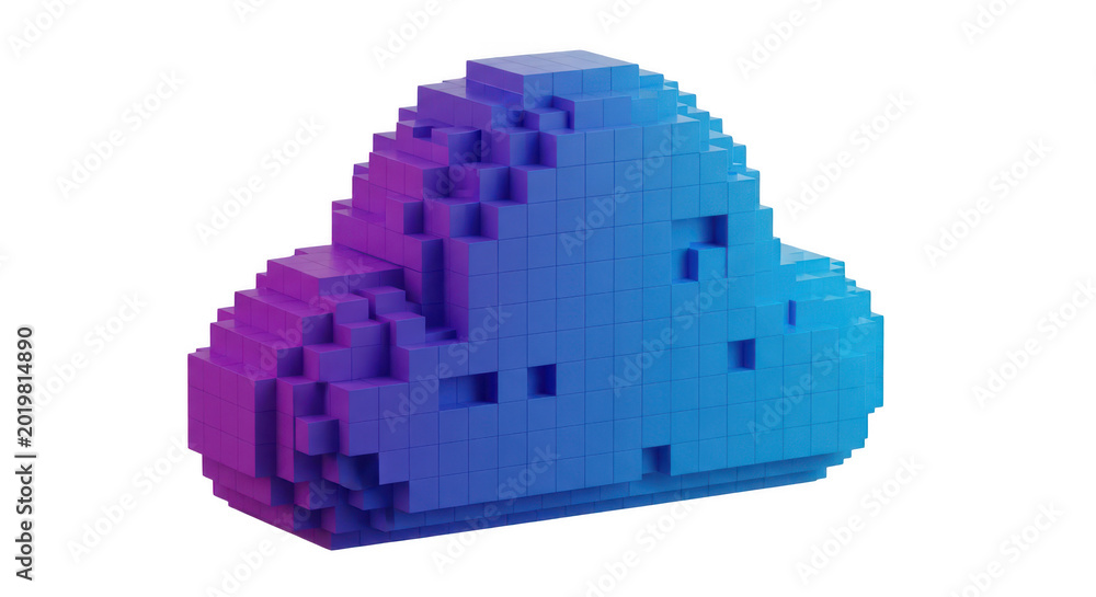 Fototapeta premium Colorful pixelated cloud with blue and purple colors isolated on transparent background png