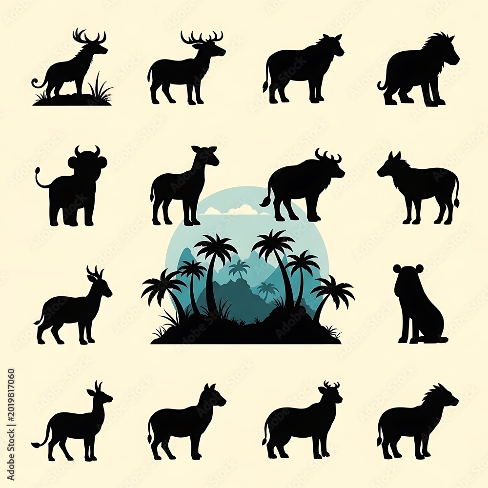 Fototapeta premium Wild animals in tropical landscape.