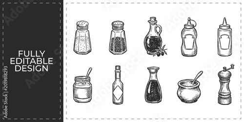 Bild auf Leinwand Hand drawn dairy farm and organic grocery icons with milk bottles and yogurt pro
