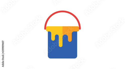 Vibrant 3d paint bucket icon overflowing with bright yellow paint symbolizing creativity renovation and artistic expression against a clean white background