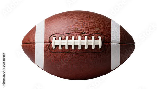 Brown leather American football with white laces, isolated on transparent background