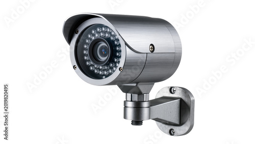 Bild auf Leinwand Silver metal security camera with infrared LEDs, isolated on transparent backgro