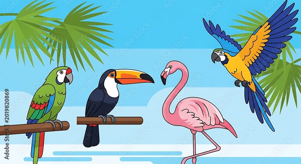 Fototapeta premium Tropical birds colorful parrot toucan.