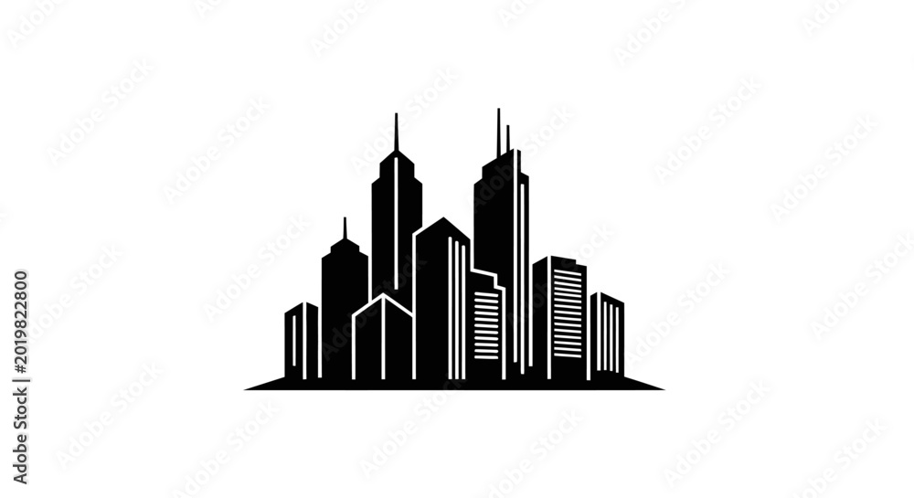 Obraz premium Black and white cityscape silhouette isolated on white background