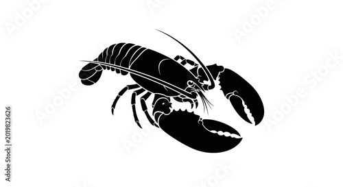 Black lobster silhouette isolated on white background for design elements
